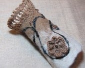 Felt Cuff Bracelet Crochet Beige White Brown Accessory Felted Wool Fashion Sale Fiber Art Flower