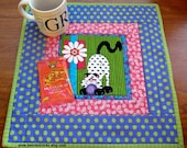 Snack Mat, Mug Rug, Crazy Cat Snack Mat, Bright Modern Colors
