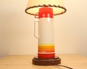 Rainbow Aladdin Thermos Lamp, Upcycled Retro 70s Colors - Vintage Parchment Paper and Leather Lamp Shade