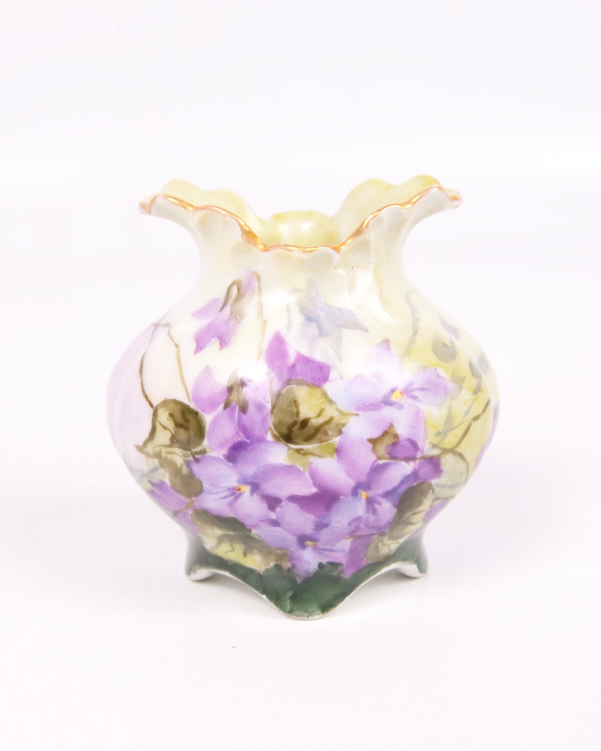 Vintage Purple Violets Vase Hand Painted Porcelain