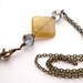 Antique Brass and Polished Stone Tassle Pendant Vintage Inspired Long Necklace