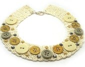SALE vintage fashion Handmade necklace or collar with crochet lurex and buttons studs gold silver rhinestones
