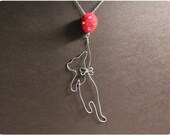 Flying Cat Necklace - wire, crystal beads, wool felt