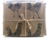 Rustic Chicken Hand Printed Gift Wrap - One Sheet