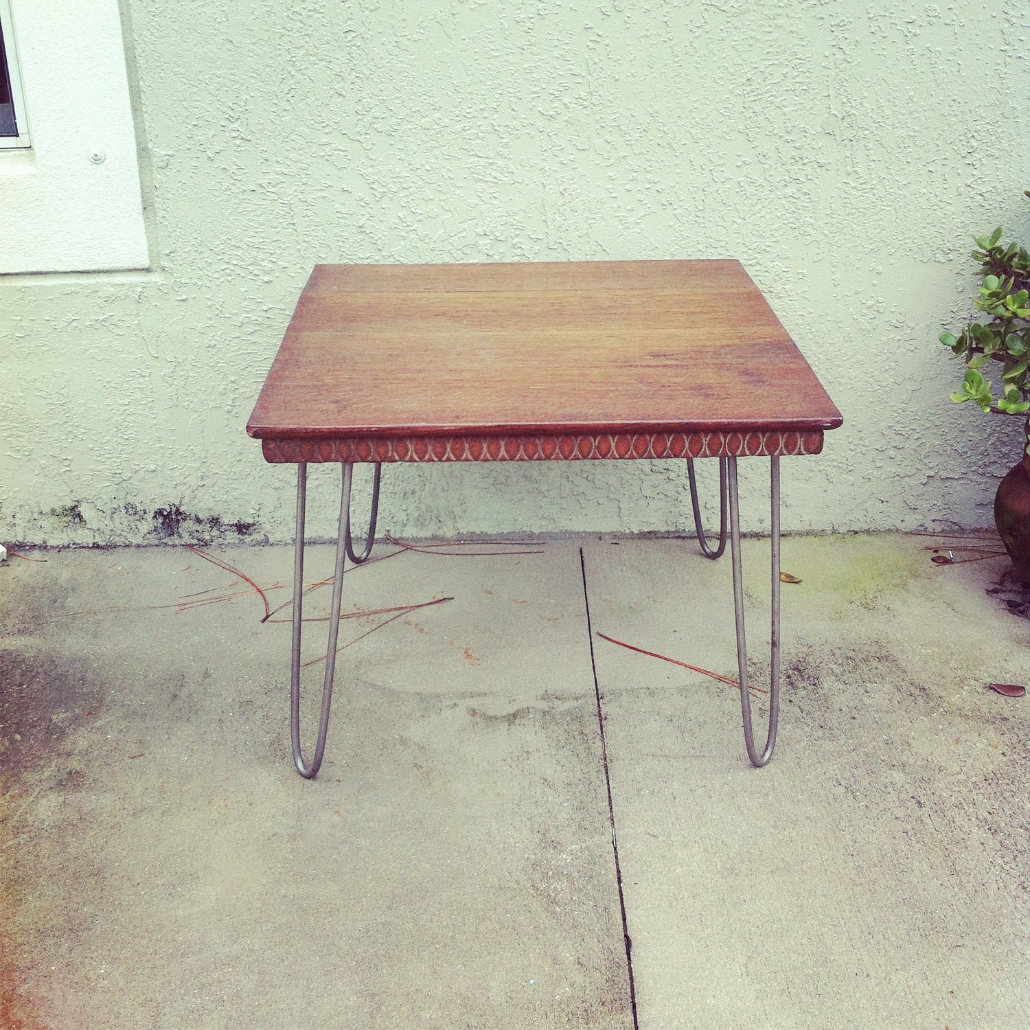 SALE Reclaimed Recycled salvaged wood coffee, side, nightstand table. Modern rustic hairpin legs. Wood detail