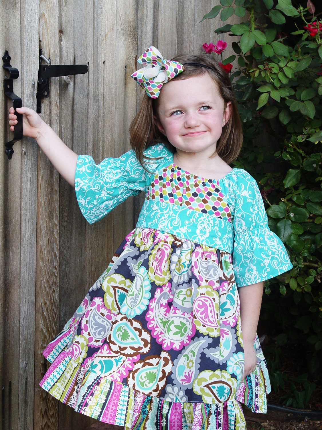Boutique Girls Party Dress Birthday DressTween Clothing Twirly Girly Peasant Dress Boutique Hairbow 7 8 10 12 14 16
