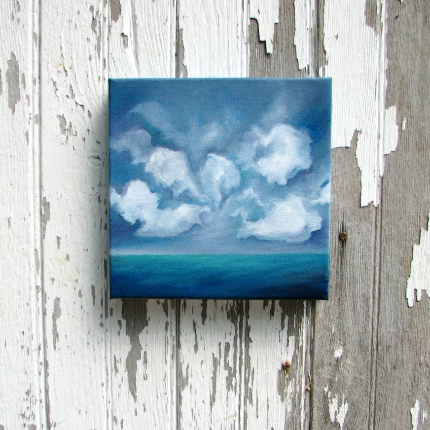Seascape oil painting original art clouds home decor painting 8x8  - Destination Unknown
