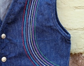 vintage denim vest with rainbow stitching - WeeLittleOnesVintage