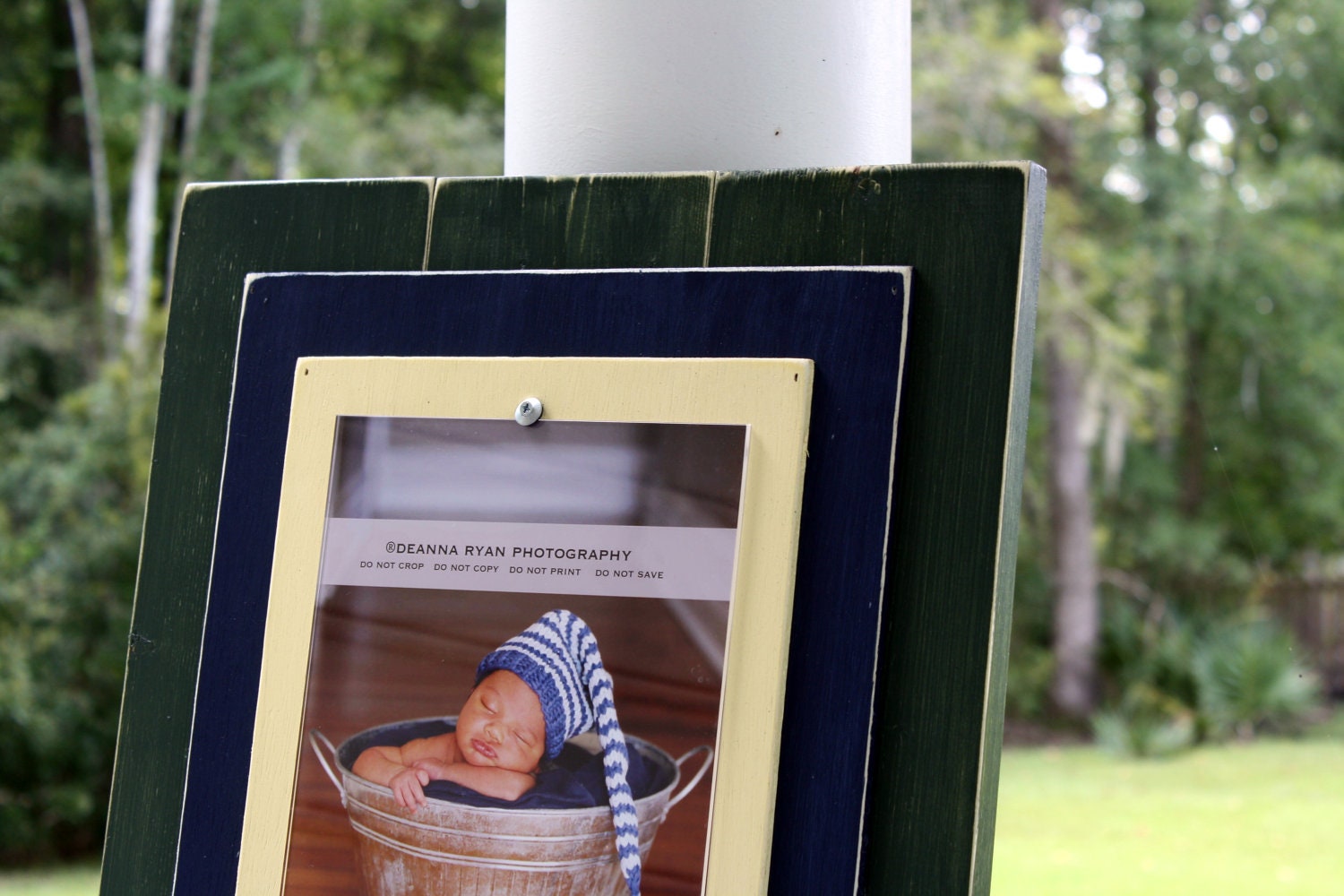 Painted and Distressed Hunter Green 8 x 10 Picture Frame with Double Wood Mats