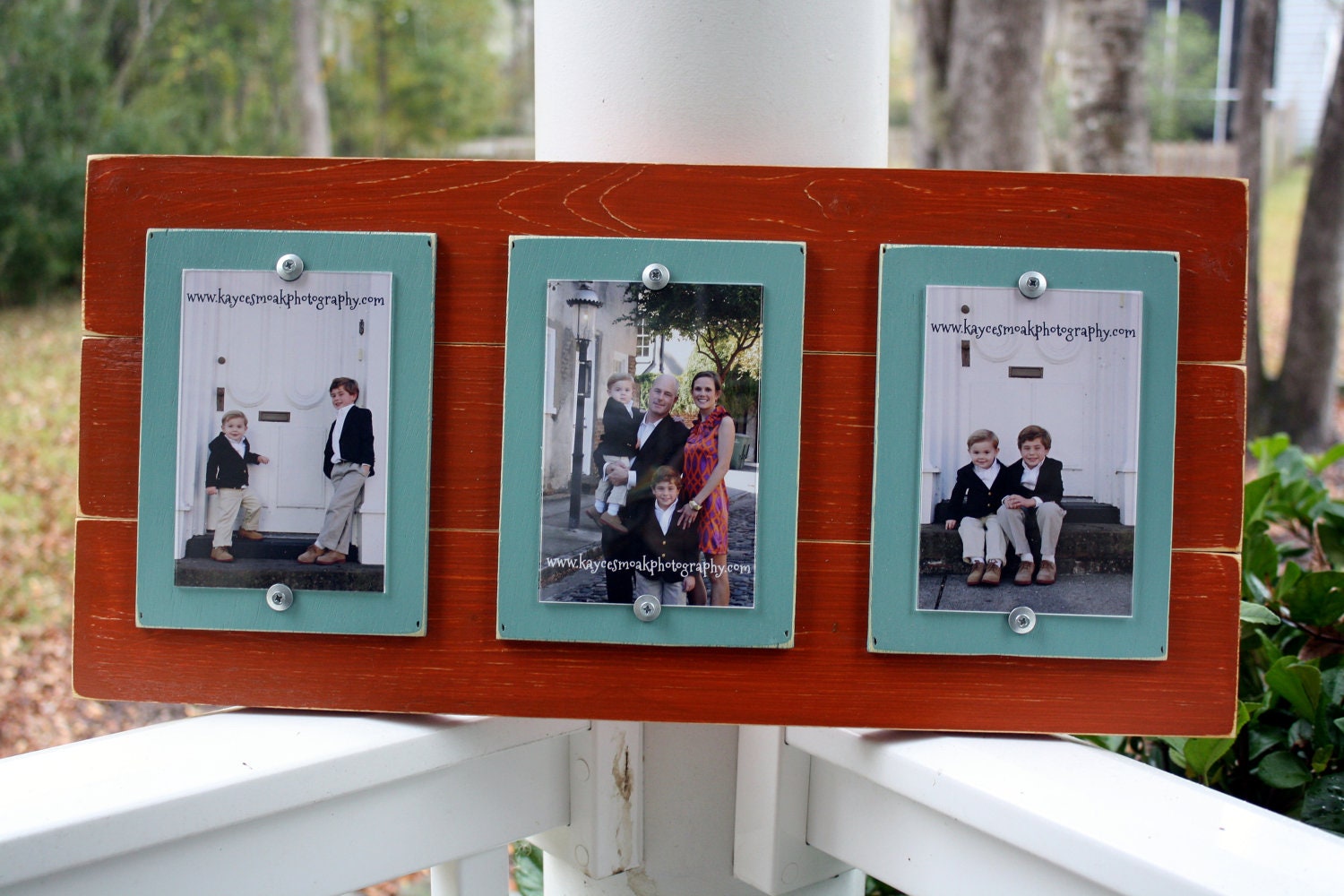 Triple 4x6 Distressed Coral Picture Frame / Coastal Cottage Feel Coral Aqua