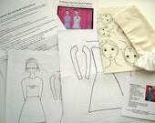 Creative Girl Art Quilt Pattern and Faces in Natural