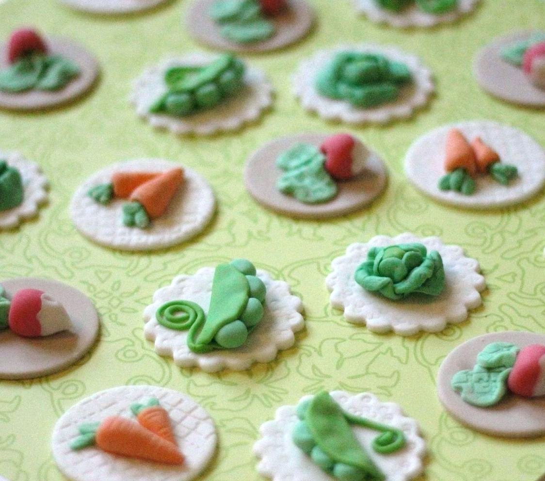 Whimsical Peter Rabbit Vegetable Garden Fondant Toppers - Perfect for Cookies, Cupcakes and Other Edible Treats
