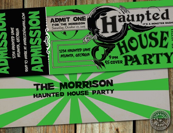 Haunted House Costume Party Invitation, Entrance, Admission Ticket, Frankenstein and Vintage inspired, Monster Bash Il_570xn