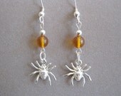 Amber Spiders Genuine Amber and Sterling Silver Spider Charm Earrings