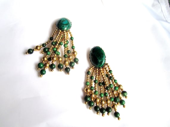 RESERVED Green Marbled Lucite Chandelier Clip Earrings 1950s Vintage