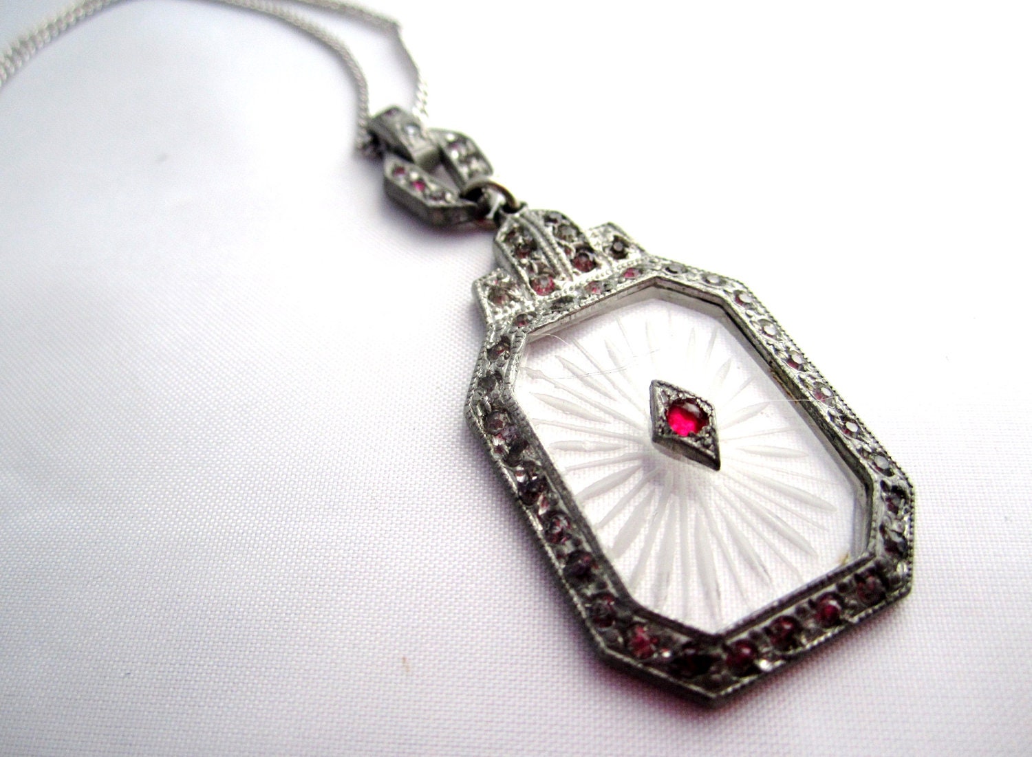 Art Deco Necklace Camphor Glass Pendant 1920s Vintage Jewelry