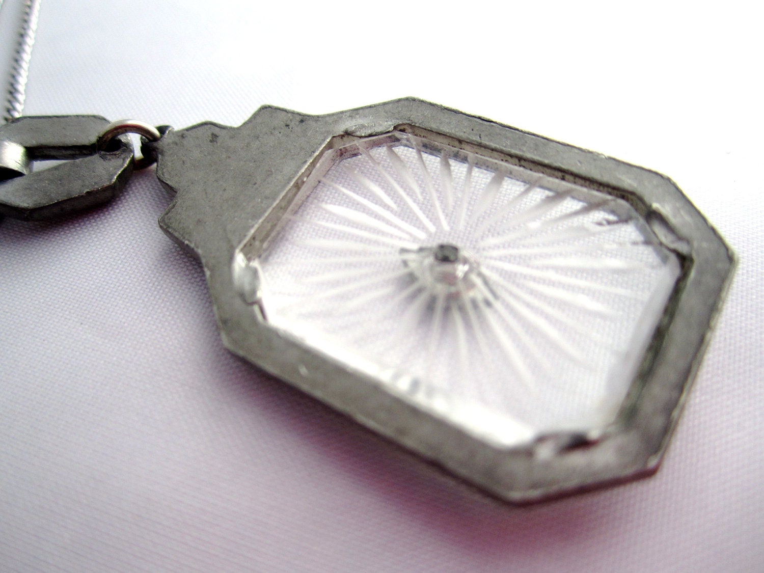 Art Deco Necklace Camphor Glass Pendant 1920s Vintage Jewelry