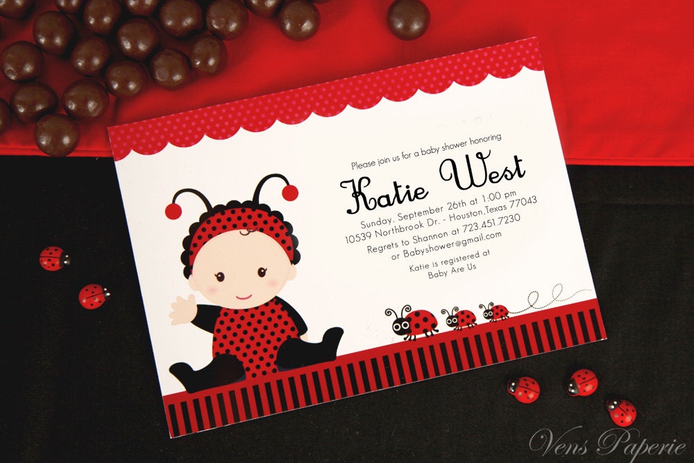 DIY PRINTABLE Invitation Card - Red Lady Bug Baby Shower Invitation - BS815CB1a1