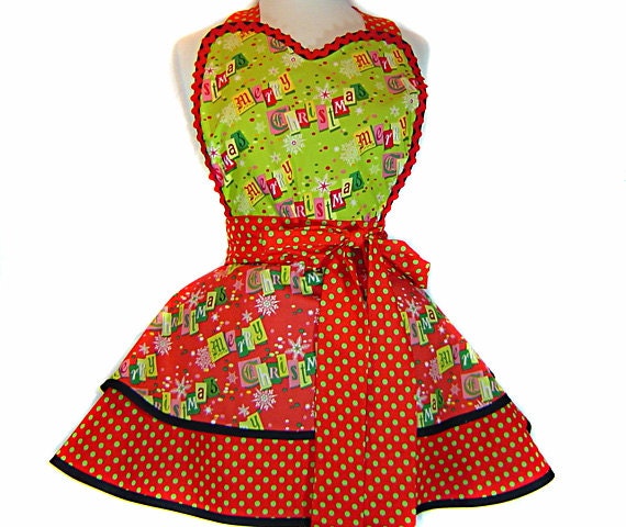 Mid-Century Atomic Glam Retro Christmas Apron Pinup/Diner Style-Tie Me Up Aprons Exclusive