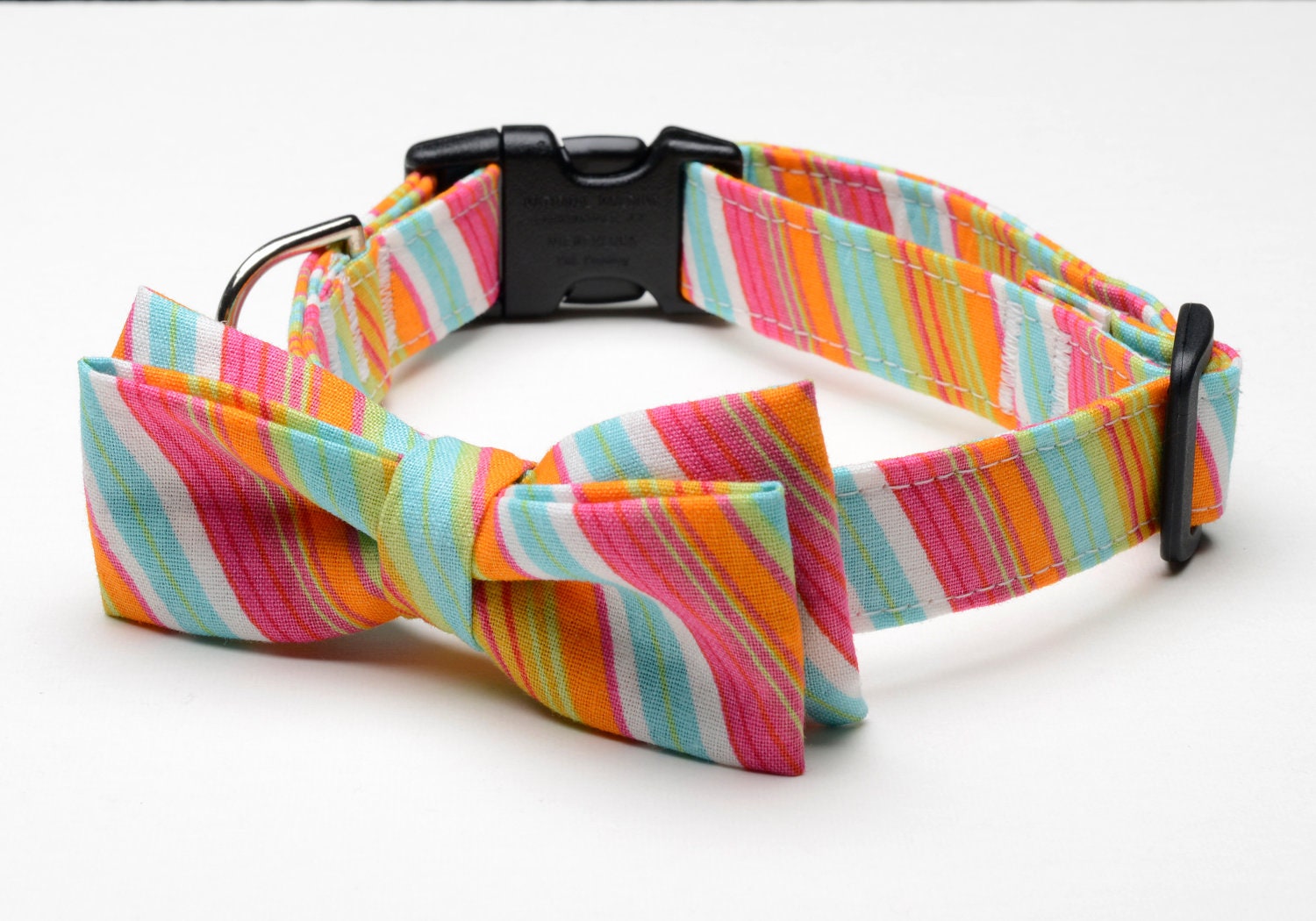 Spring Summer Neon Striped - Adjustable Bowtie Dog Collar
