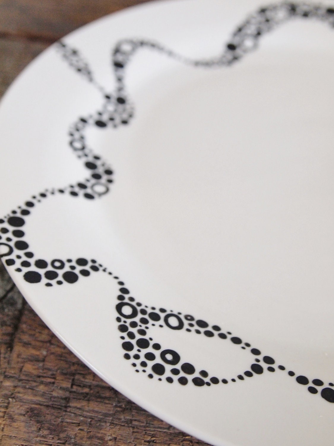 Hand Drawn Plate - Black and White Dinner Plate, A Kraken Meal,