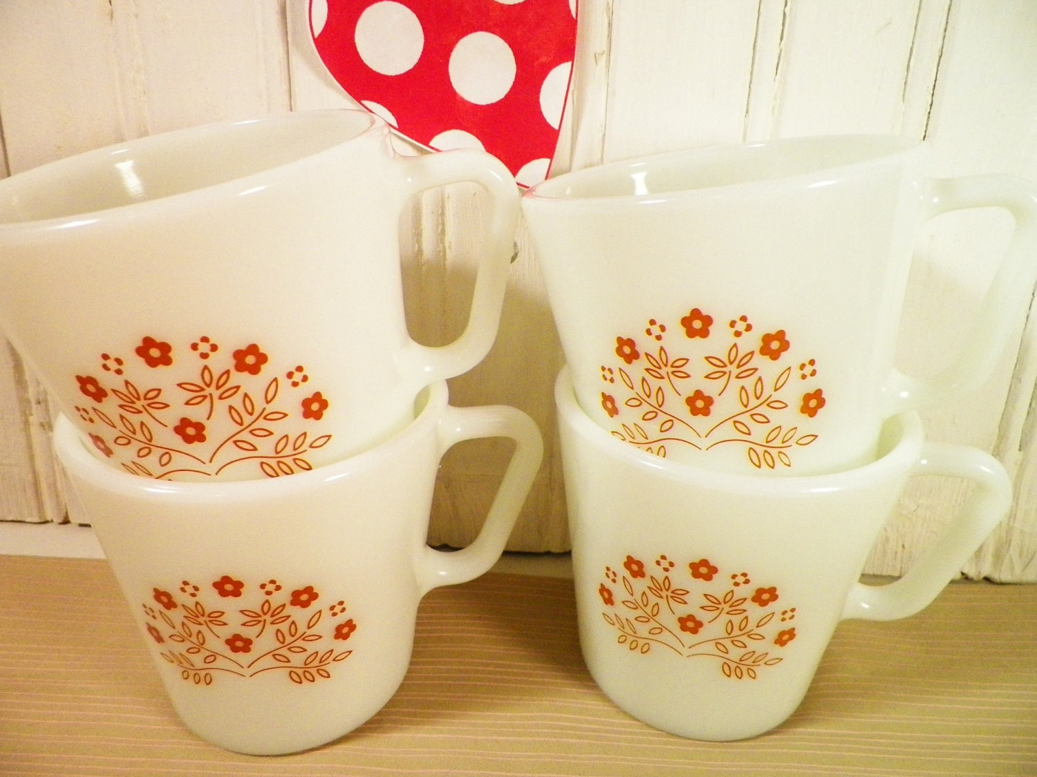 4 Pyrex Coffee Mugs/ Ginger Pattern