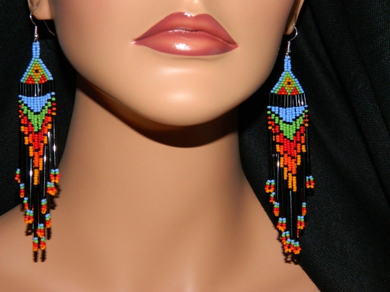 Native American Beautiful "Desert in Bloom" Dangle Beaded Earrings