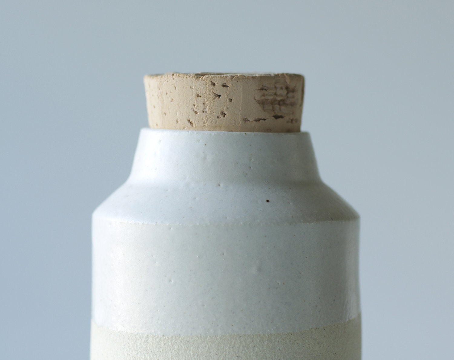 SALE extra small off white bottle with satin white glaze and natural cork simple minimal modern pottery ceramics