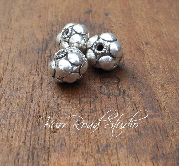 Sterling Silver Round Bumpy Bali Beads Twisted Rope - 3 Beads - B0020
