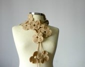 Crochet lariat scarf  - handmade crochet flower neckwarmer autumn colors women accessories, winter - fall fashion, christmas gift idea