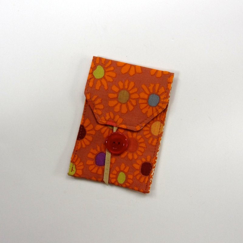 Business Card Case, Orange Fabric Wallet