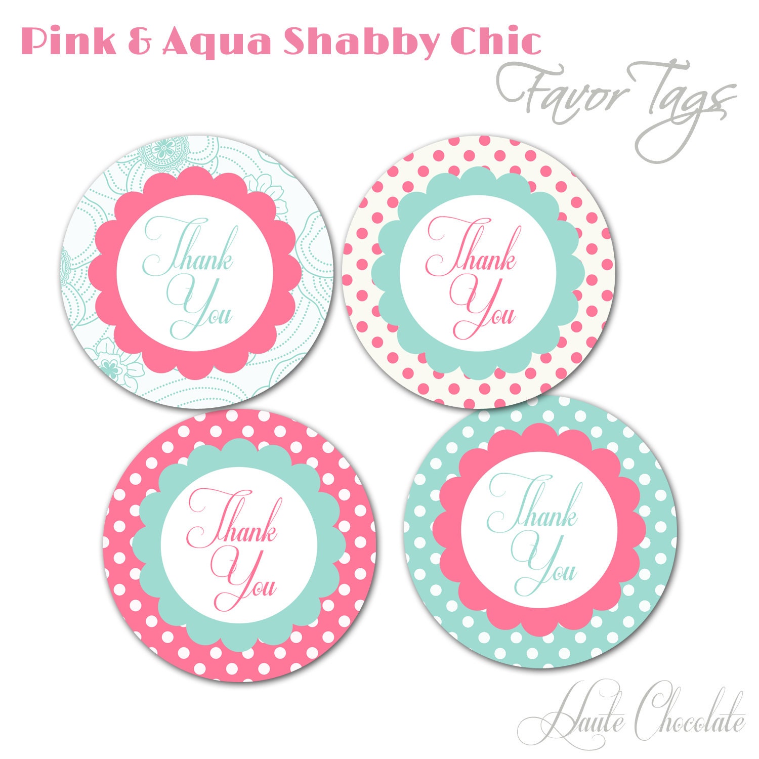 Pink & Aqua Shabby Chic Favor Tags - DIY Printable Vintage Inspired Favor Tags Il_570xn