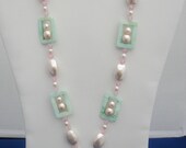 OOAK, handmade, Summer, Mothers Day, pink, crystal, pearl, gift, aqua, MOP, jewelry set, ocean, pastel,  Item 450