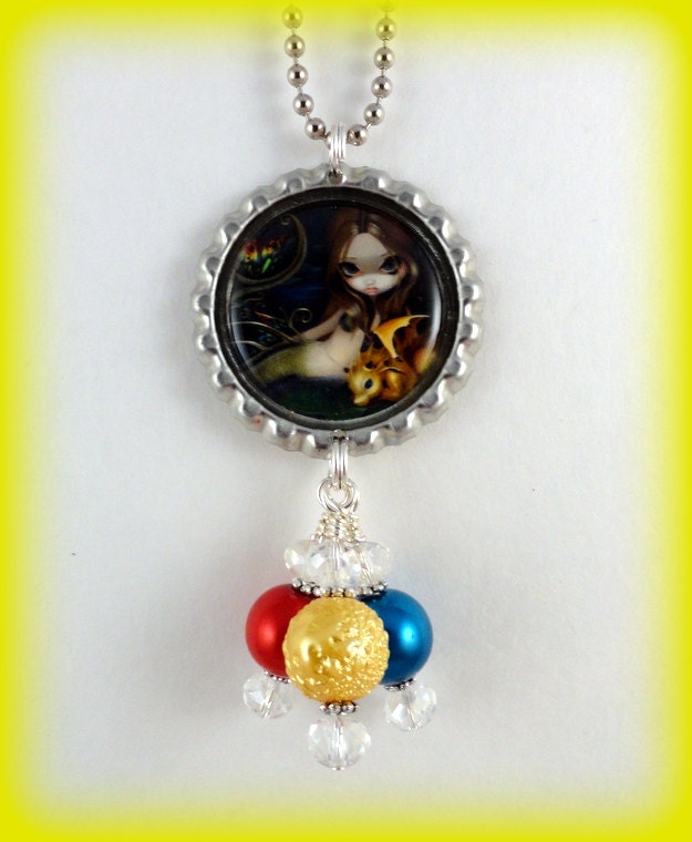 Jasmine Becket-Griffith  " Mermaid with a Golden Dragon "  Necklace