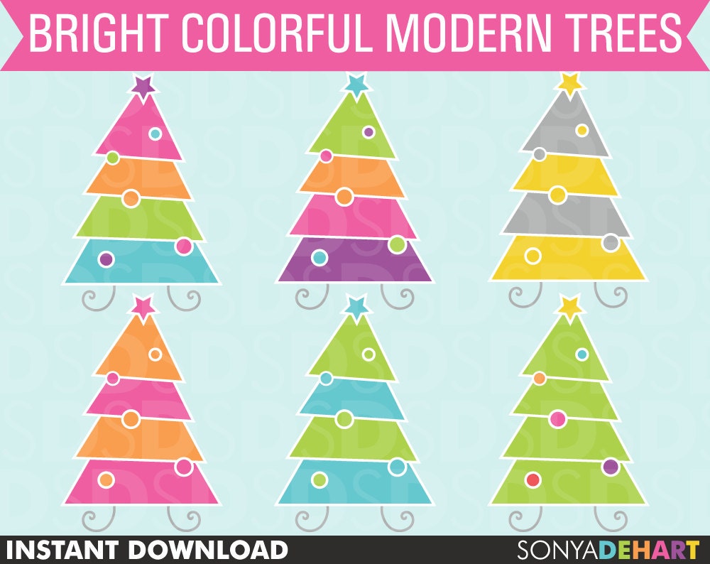 50% Off SALE Clip Art Modern Christmas Trees, Mod Xmas Holiday Tree commercial and personal use Instant Download Il_170x135