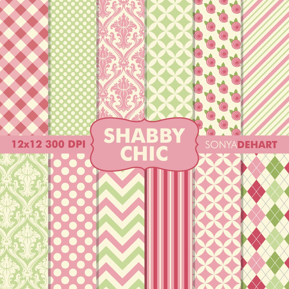 Buy 2 Get 1 FREE Digital Scrapbooking Printable Paper Pattern Pack Shabby Chic Instant Download