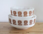 Federal Glass Sunflower Bowls -  Rustic Brown Autumn Color Milk Glass Nesting Serving Dish or Casserole
