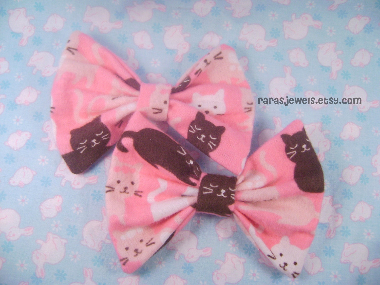 Kawaii Hair Bow Pink Cats   - Comes with Clip