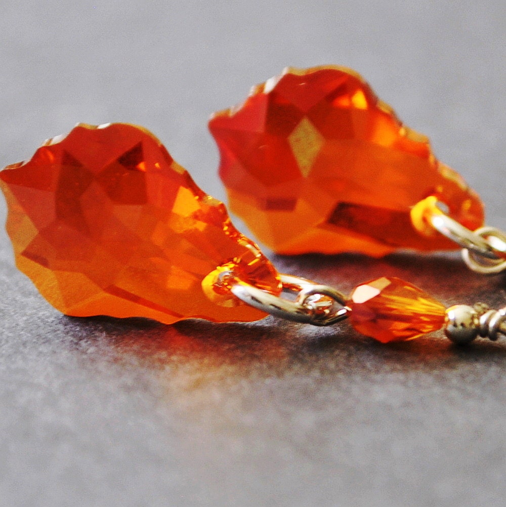Swarovski Crystal Earrings, Red Orange Earrings, Crystal Drop Earrings, Handmade Sterling Silver Jewelry - MyDistinctDesigns