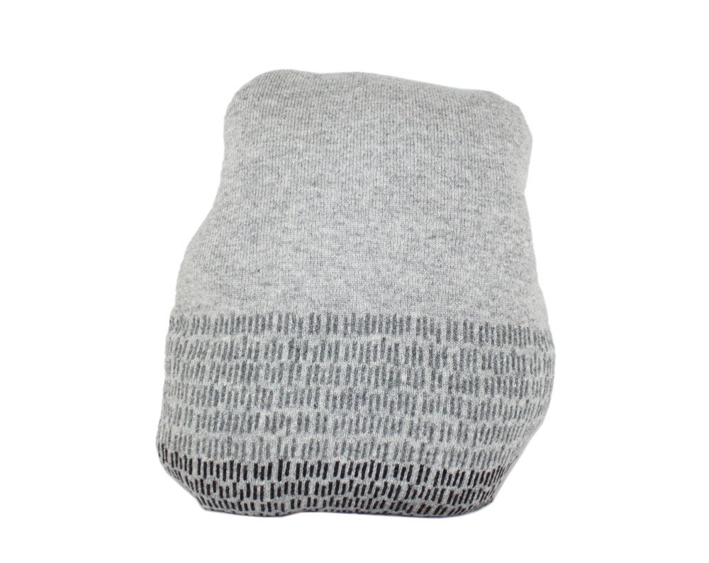 Pebble rock shaped pillow - soft knitted pillow, grey