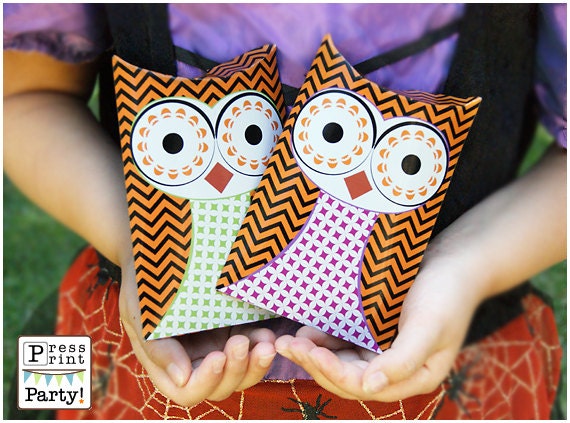 Owl Favor Pillow box - Halloween printable - DIY Party Supplies and Decorations -