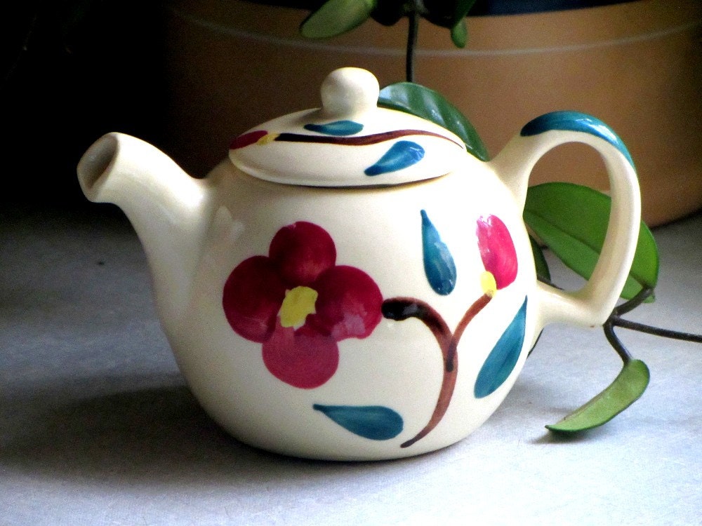 Vintage Mountain Rose Teapot, Purinton Teapot, Purinton Pottery, Collectible Teapot, Americana, Pennsylvania Pottery