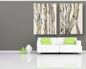 VERY LARGE 48x72 painting set tree art large print white green yellow pastel blue stretched canvas office home decor FREE shipping