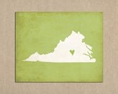 Virginia State Art Silhouette Map Personalized Print