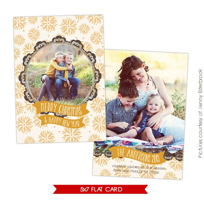 INSTANT DOWNLOAD - Christmas Card Photoshop template - Golden portrait - E623