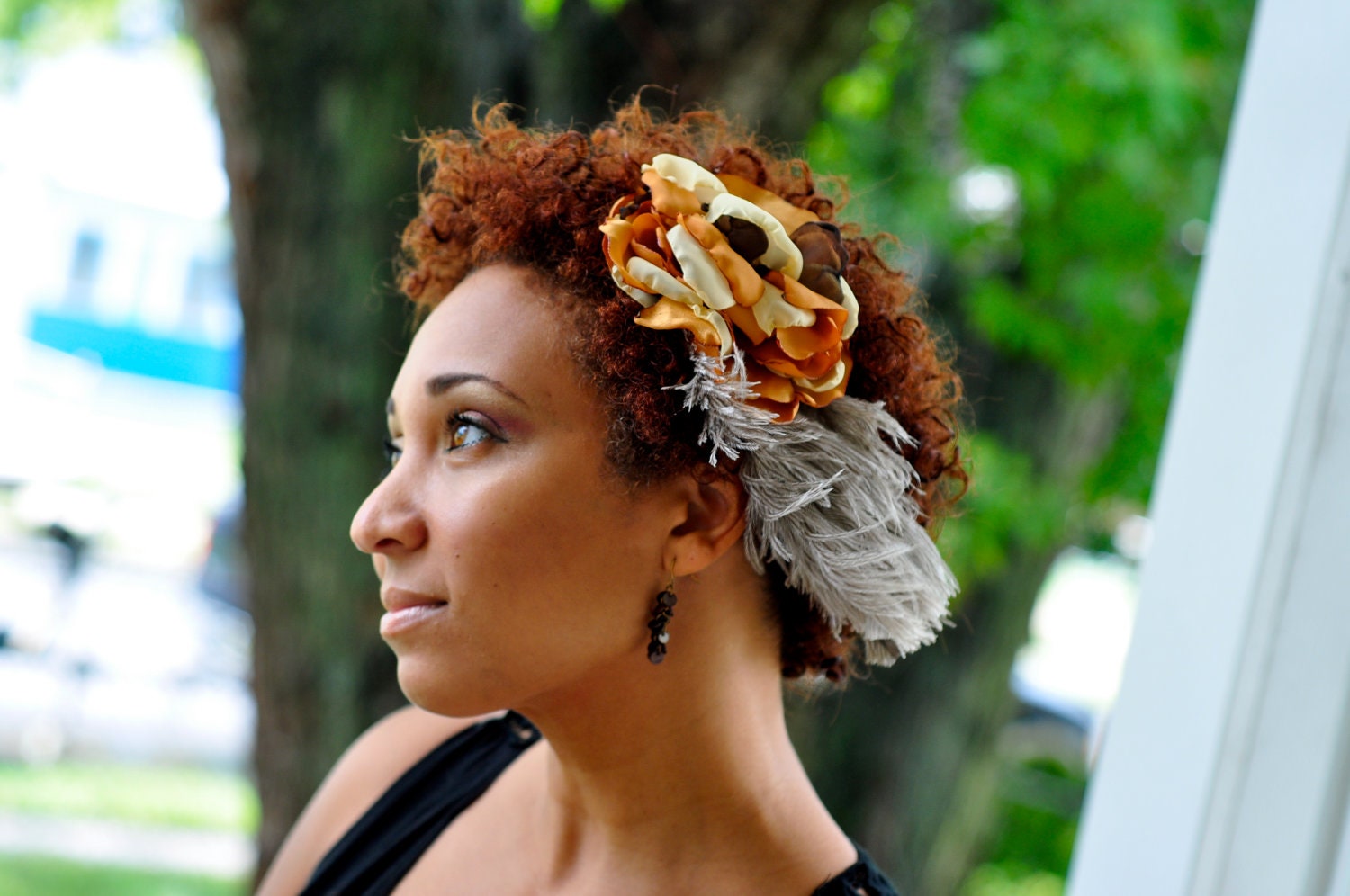 Wedding Headpiece, Fall Woodland Fascinator Flower with Feathers Headband