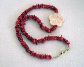 Stick Coral Organic Necklace with Mother of Pearl Shell Flower