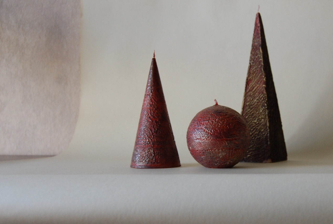Rustic Hand Painted Candle Cone - Black Red Gold Candle