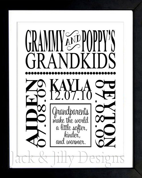 Personalized GRANDPARENT PRINT - with Grandchildren's Names and Birthdates - Completely Customizable - Christmas Gift - Anniversary Gift