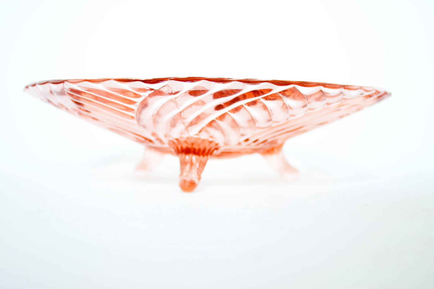 Vintage Pink Depression Glass Footed Bowl Prismatic Design Free Shipping